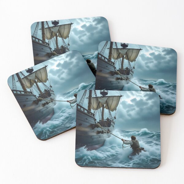 Item preview, Stormy Sea Rescue Sailing Ship Adventure Art designed and sold by yosmosverse .