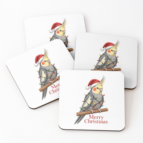 Item preview, Merry Christmas Cockatiel – Cute Holiday Bird on Branch with Christmas Lights designed and sold by SVALANART.