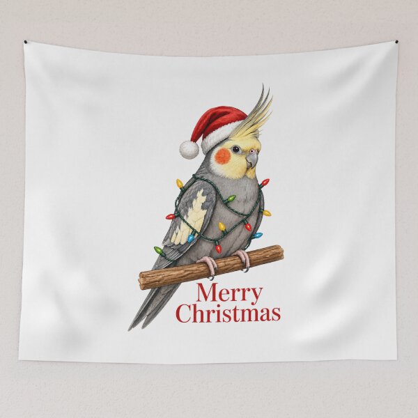Item preview, Merry Christmas Cockatiel – Cute Holiday Bird on Branch with Christmas Lights designed and sold by SVALANART.