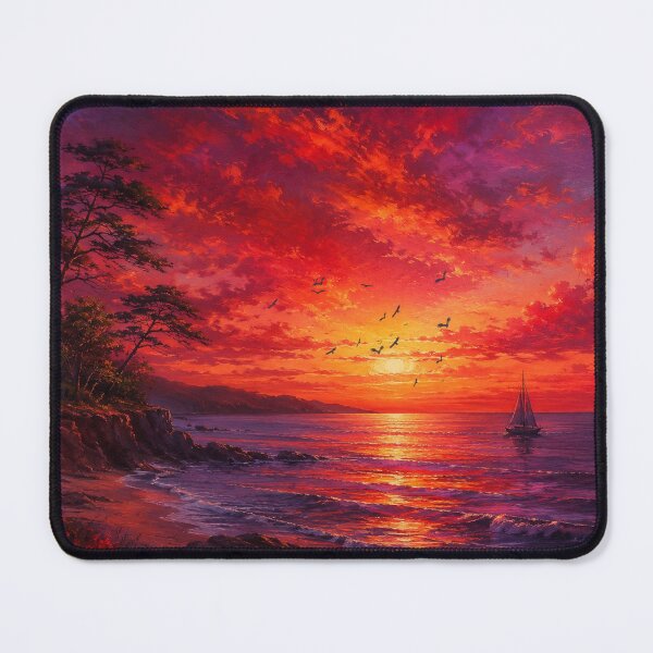Item preview, Crimson Ocean Sunset – Dramatic Fiery Red Coastal Landscape Art designed and sold by Joey Santiago.