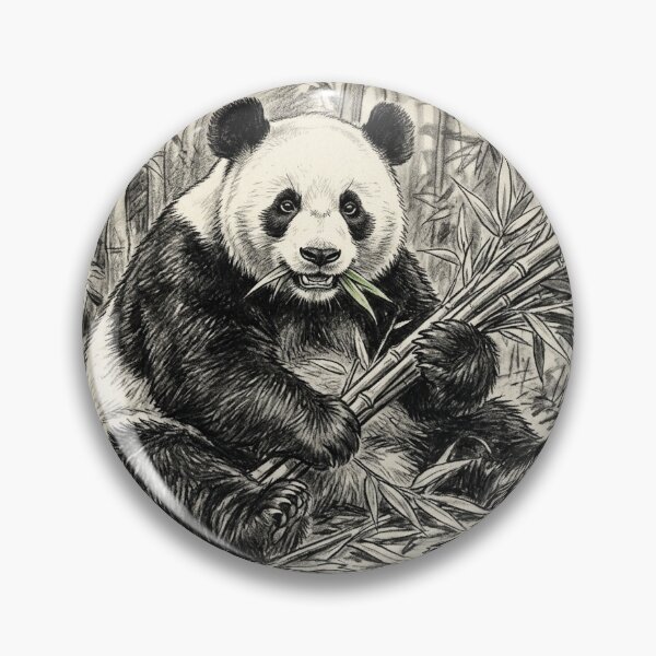 Artikelvorschau, Kohlezeichnung eines Pandas, der Bambus frisst entworfen und verkauft von WestHillDesigns.