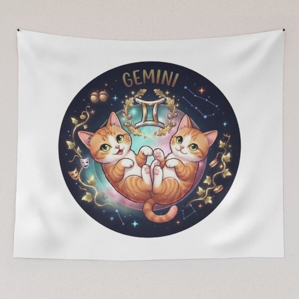 Item preview, Gemini Cute Twin Orange Cats Zodiac Astrology Cosmic designed and sold by PetalsPaws.