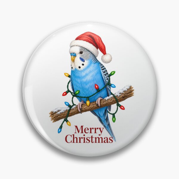Item preview, Budgie Christmas – Merry Christmas Blue Parakeet with Santa Hat & Lights designed and sold by SVALANART.