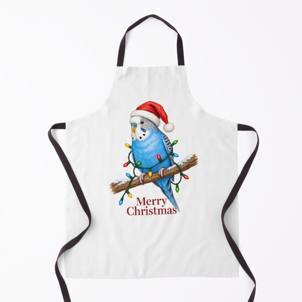 Item preview, Budgie Christmas – Merry Christmas Blue Parakeet with Santa Hat & Lights designed and sold by SVALANART.