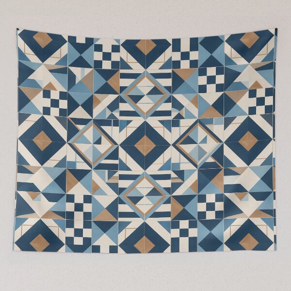 Item preview, Mediterranean Geometric Tile Pattern Blue Terracotta designed and sold by oceanys.