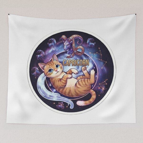Item preview, Capricorn Cute Orange Cat Zodiac Astrology Cosmic designed and sold by PetalsPaws.