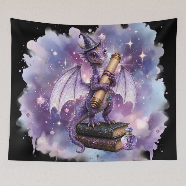 Item preview, Un pequeño dragón abraza un pergamino mágico. designed and sold by Karen Wood.