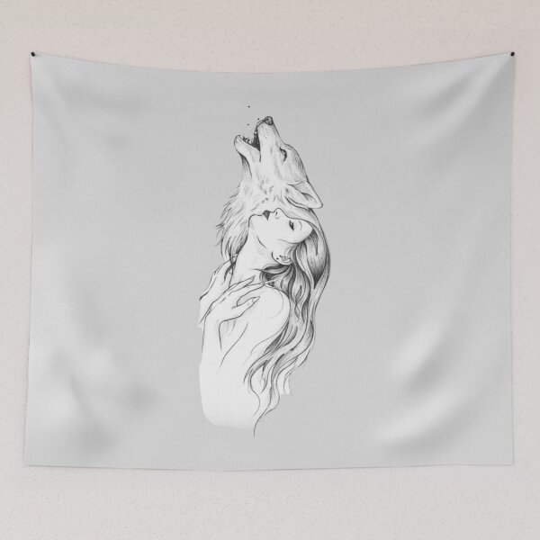 Item preview, Howling Wolf and Girl – Mystical Moonlight Wilderness Animal Illustration designed and sold by RajDeals.