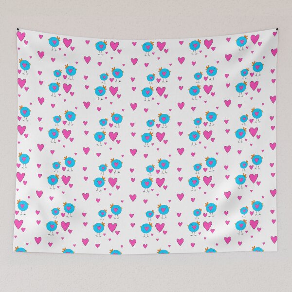 Item preview, pattern with blue bird and pink hearts designed and sold by Zhanna LL.