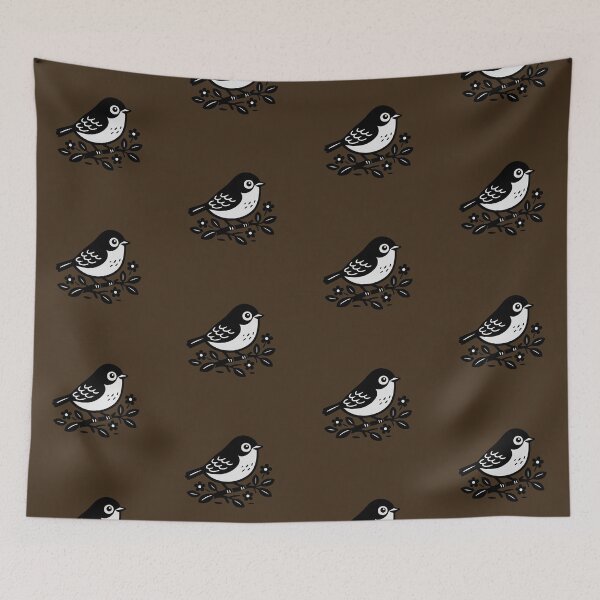 Item preview, Cute Linocut Bird on Floral Branch Black Silhouette designed and sold by cutepid.