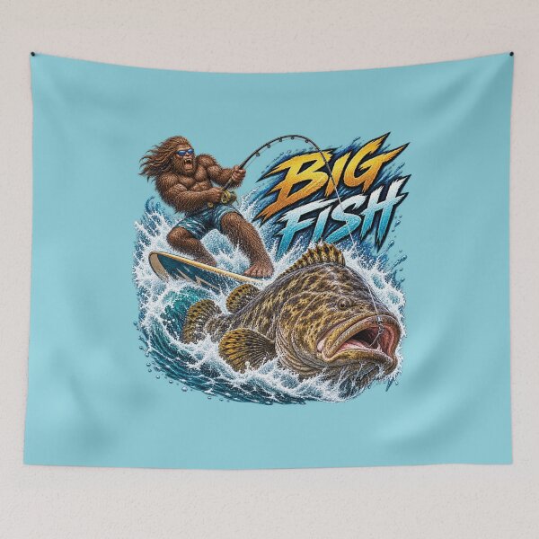Item preview, Big Fish Bigfoot Surf Fishing Sasquatch Angler designed and sold by tronictees.