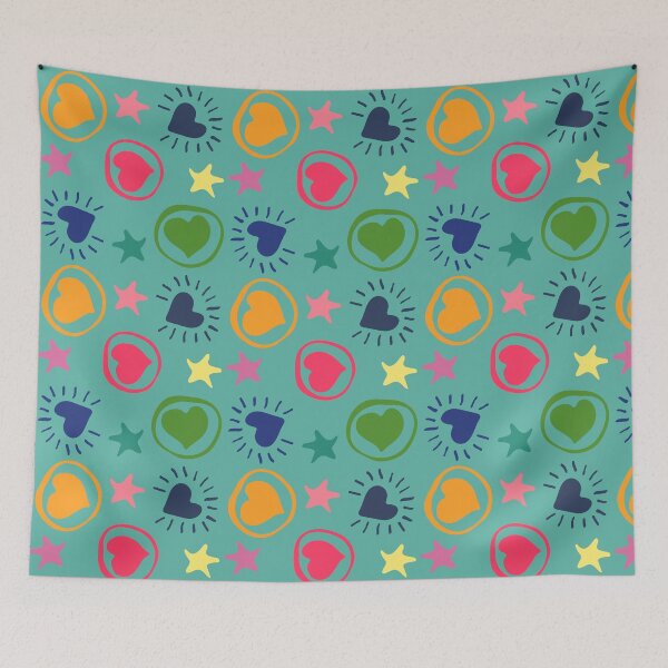 Item preview, pattern of hearts and stars on a green background designed and sold by Zhanna LL.