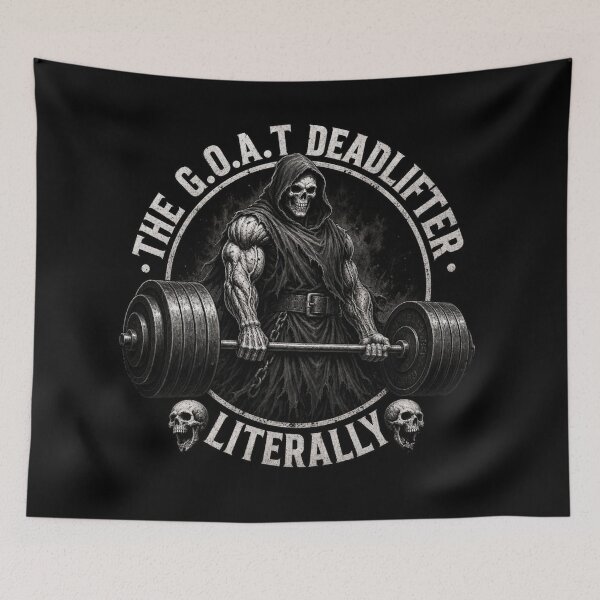 Item preview, Grim Reaper The GOAT Deadlifter Gym Humor designed and sold by Skulls & Calaveras.
