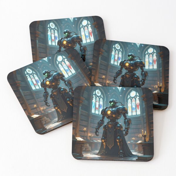Item preview, Robot Librarian in a Gothic Library Future Art designed and sold by yosmosverse .