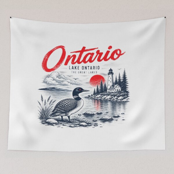 Item preview, Lake Ontario Vintage Loon Lighthouse Great Lakes Canada Wildlife Nature Lover designed and sold by anpollardStudio.
