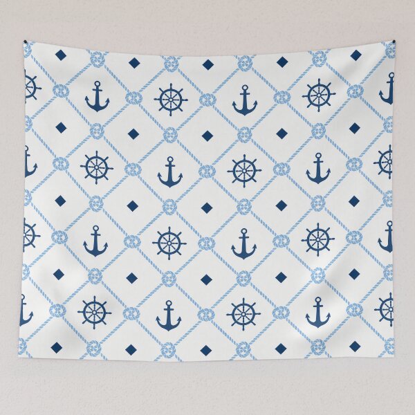 Item preview, Nautical Anchor Ship Wheel Rope Lattice Seamless Pattern designed and sold by oceanys.