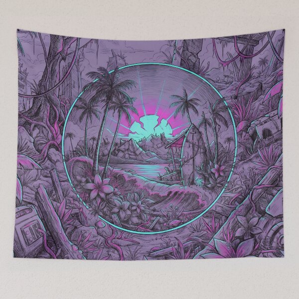 Item preview, Neon Synthwave Tropical Beach Paradise designed and sold by MarCinu Art.