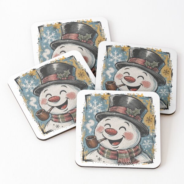 Item preview, Vintage Happy Snowman Smoking Pipe - Retro Christmas Art designed and sold by FrescoDesign.