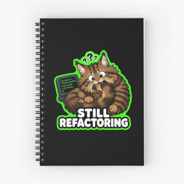 Item preview, Still Refactoring Developer Cat Tech Humor Sticker designed and sold by Cat Meme Fund.