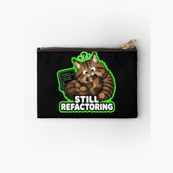 Item preview, Still Refactoring Developer Cat Tech Humor Sticker designed and sold by Cat Meme Fund.