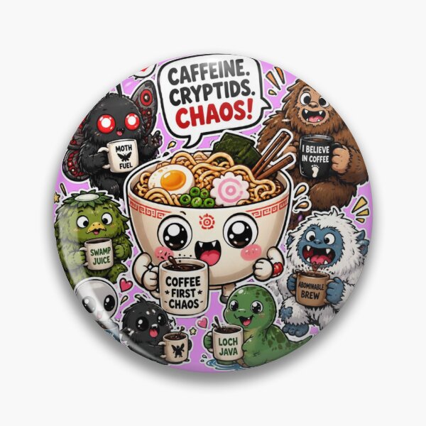 Item preview, Caffeine Cryptids Chaos - Cute Coffee & Cryptid Ramen designed and sold by Fort Chiswell Trading Company.