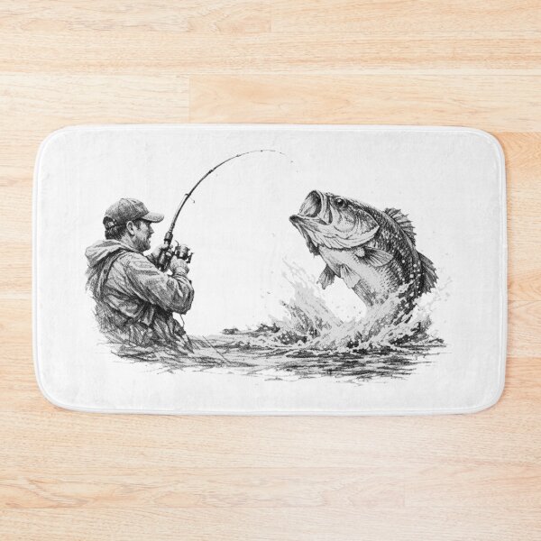 Item preview, Large Mouth Bass Strike - Black & White Fishing Art designed and sold by Fort Chiswell Trading Company.