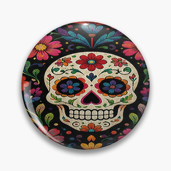 Item preview, Mexican Folk Art Skull Floral Design | Colorful Traditional Embroidery designed and sold by BrainCurves.