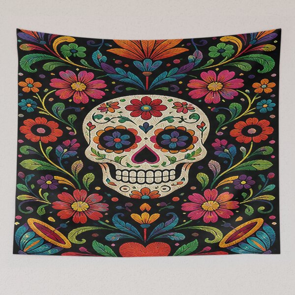 Item preview, Mexican Folk Art Skull Floral Design | Colorful Traditional Embroidery designed and sold by BrainCurves.