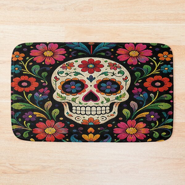 Item preview, Mexican Folk Art Skull Floral Design | Colorful Traditional Embroidery designed and sold by BrainCurves.