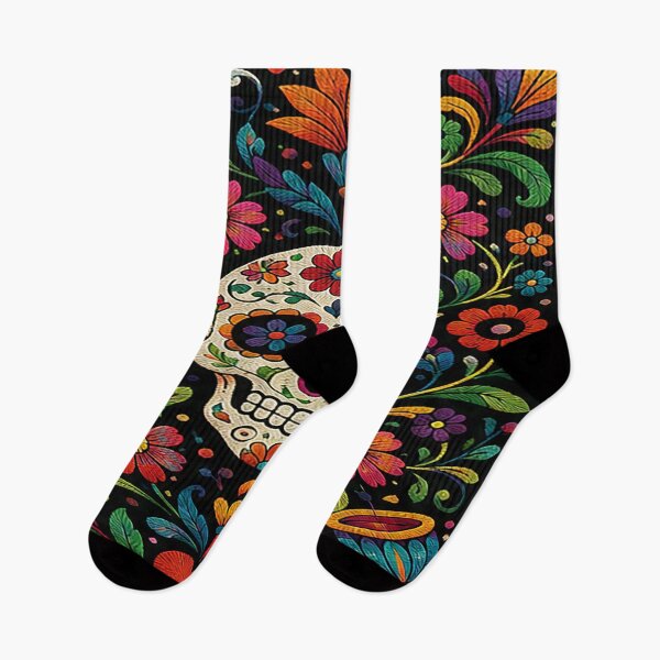 Item preview, Mexican Folk Art Skull Floral Design | Colorful Traditional Embroidery designed and sold by BrainCurves.