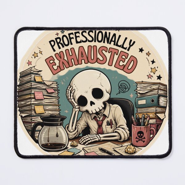 Item preview, Professionally Exhausted Skeleton – Funny Work & Dark Humor Quote designed and sold by Rood Art Studio.