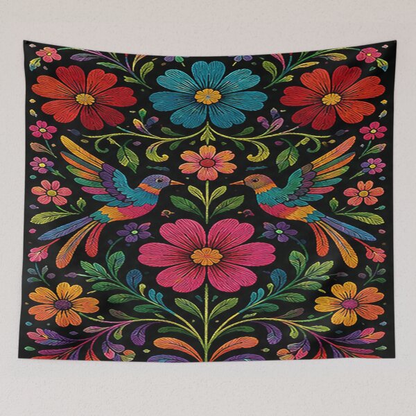 Item preview, Mexican Folk Embroidery Floral Birds | Colorful Traditional Folk Art designed and sold by BrainCurves.