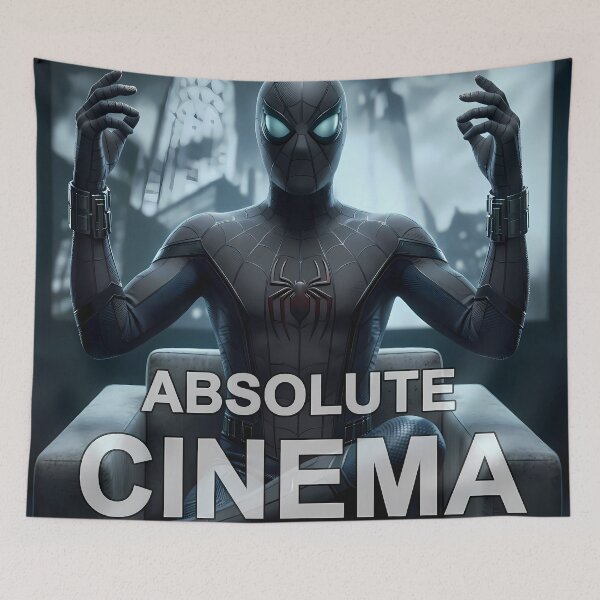 Item preview, Absolute Cinema Spider Hero Dark Black Costume Meme Cinematic Fan Art designed and sold by LoomisDreams.