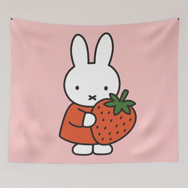 Item preview, Cute White Bunny Holding Giant Strawberry Miffy Inspired! designed and sold by Cozy Moss Studio.