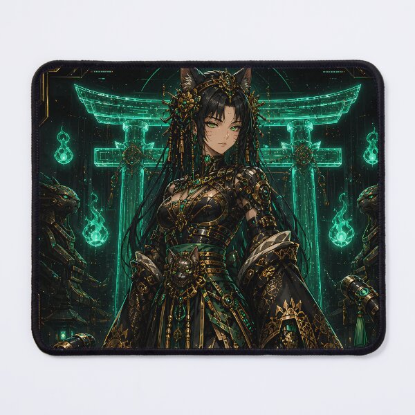 Item preview, Bakeneko of the Emerald Shrine – Yokai Cyberpunk designed and sold by Apocalyptic Art Studio.