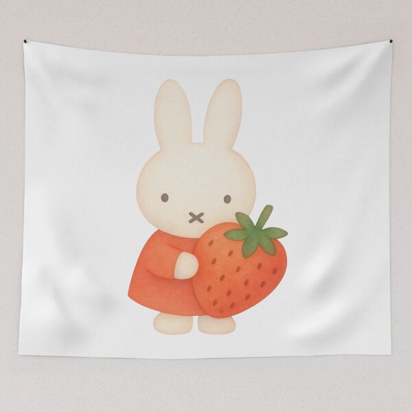 Item preview, Watercolour Cute White Bunny Holding Giant Strawberry Miffy Inspired! designed and sold by Cozy Moss Studio.