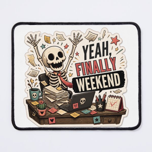 Item preview, Yeah Finally Weekend Skeleton – Funny Work & Weekend Humor designed and sold by Rood Art Studio.