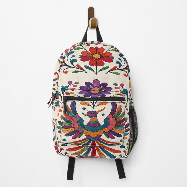 Item preview, Mexican Folk Embroidery Hummingbird | Colorful Floral Textile Art designed and sold by BrainCurves.