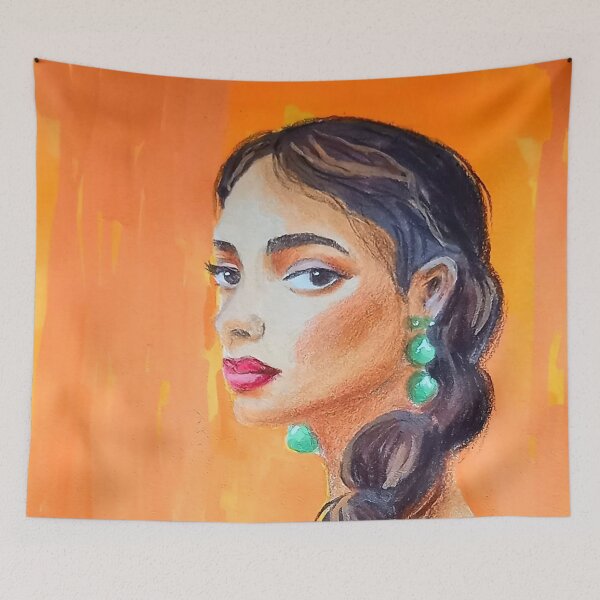 Item preview, Woman with Green Jade Earrings designed and sold by Liudmyla-25.