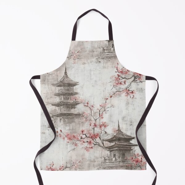 Item preview, Japanese Pagoda Pattern Sumi-e Ink Cherry Blossom designed and sold by Nine Lives Studio.