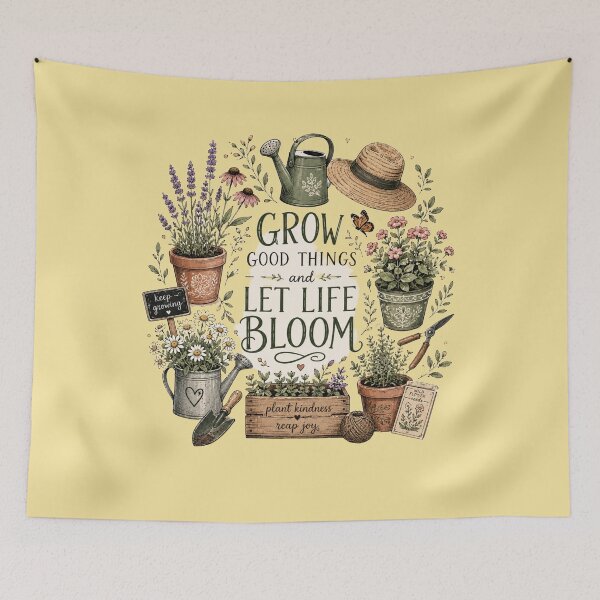 Item preview, Grow Good Things Let Life Bloom – Vintage Gardening Botanical Design designed and sold by Everleaf Studio.
