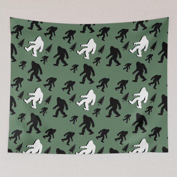 Item preview, Bigfoot and Yeti Hiking Forest Print Outdoors Cryptid Pattern designed and sold by cheeseykat-art.