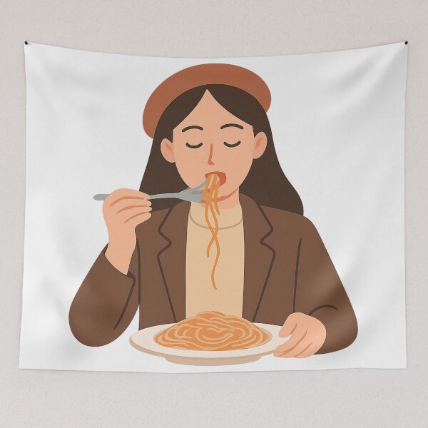Item preview, Girl Eating Spaghetti Illustration designed and sold by Vision Crafted.