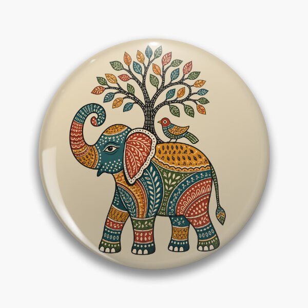 Item preview, Gond-Inspired Elephant with Tree of Life designed and sold by  MAD's Recreation Studio.