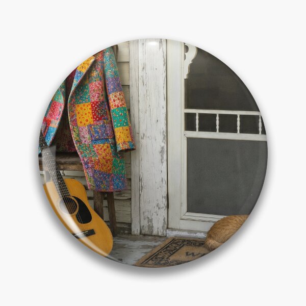 Item preview, Patchwork Quilt Coat on Chair with Guitar and Cat designed and sold by Maria Dryfhout.