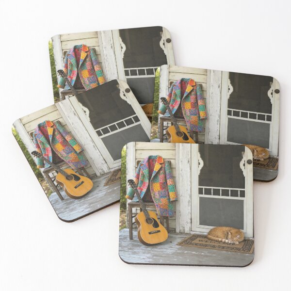 Item preview, Patchwork Quilt Coat on Chair with Guitar and Cat designed and sold by Maria Dryfhout.