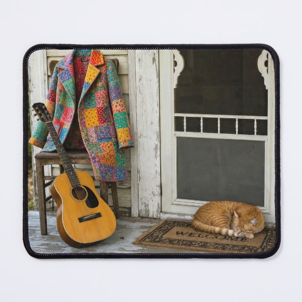 Item preview, Patchwork Quilt Coat on Chair with Guitar and Cat designed and sold by Maria Dryfhout.