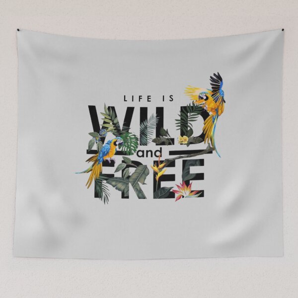 Item preview, Life Is Wild and Free – Inspirational Nature Quote with Birds and Leaves designed and sold by RajDeals.
