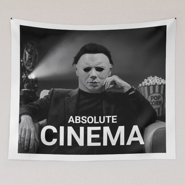 Item preview, Absolute Cinema Halloween Killer Movie Night Black and White Meme Art designed and sold by LoomisDreams.