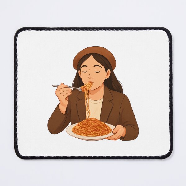 Item preview, Cozy Girl Eating Spaghetti Illustration designed and sold by Vision Crafted.